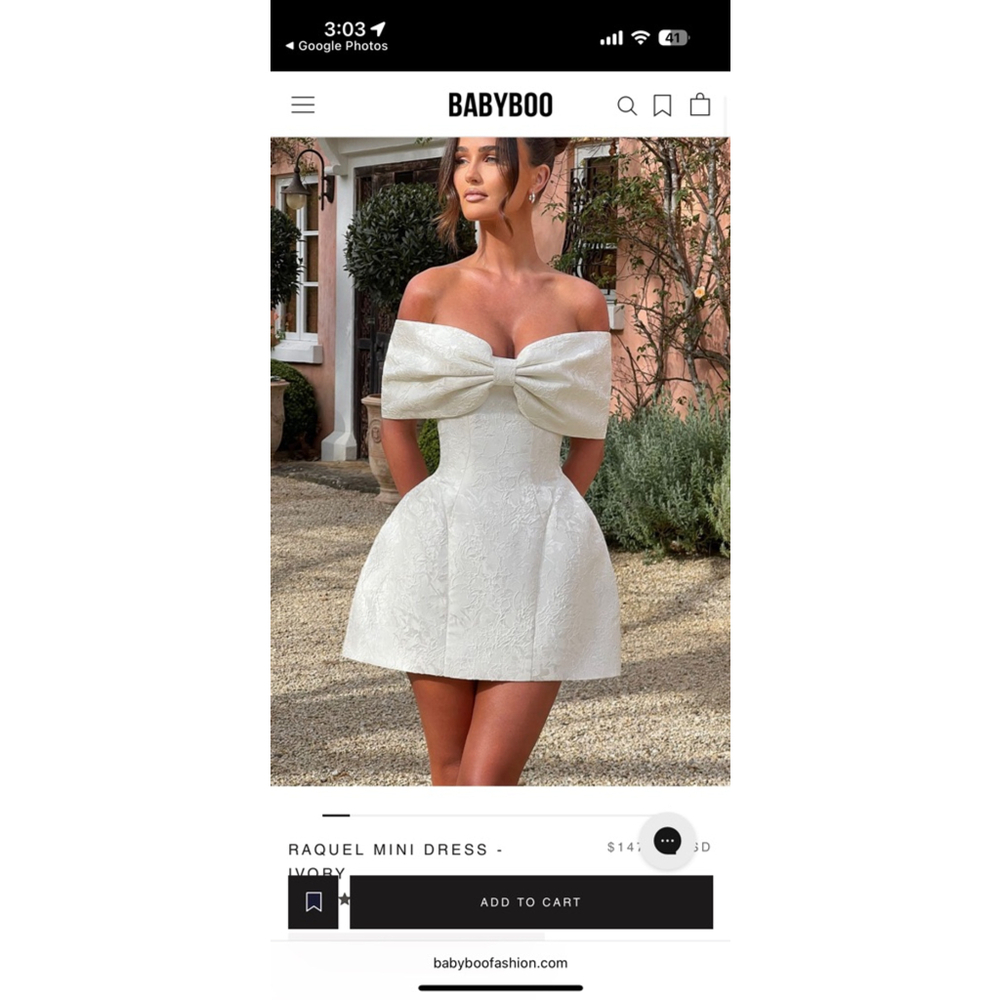 Women's BABYBOO Ivory Off-Shoulder Bow Mini Dress M